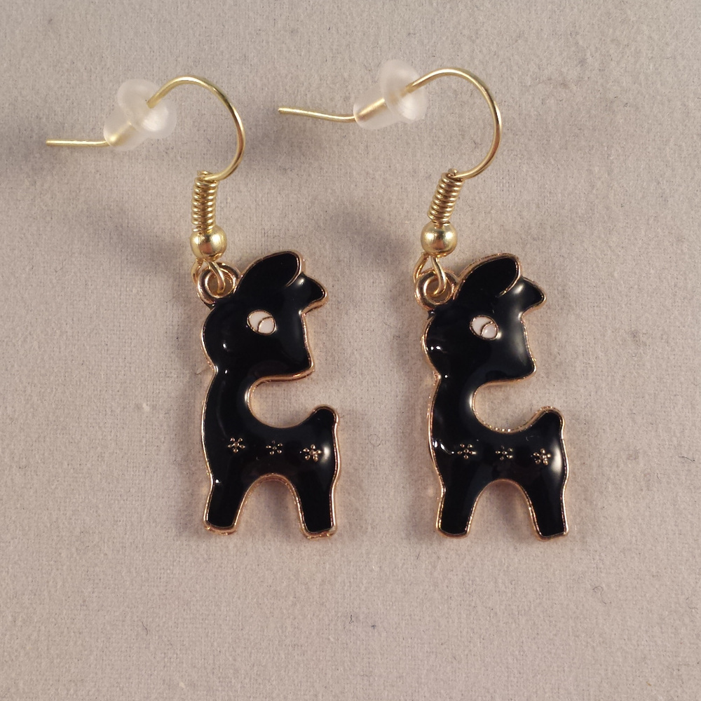 Gold Black Deer Dangle Earrings Hypoallergenic Hk